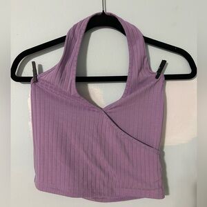 These are from SHEIN Purple and White Halter Cropped Tops!